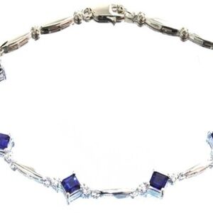 Sterling Silver 3.10 ct Created Sapphire & Diamond Accent Tennis Bracelet